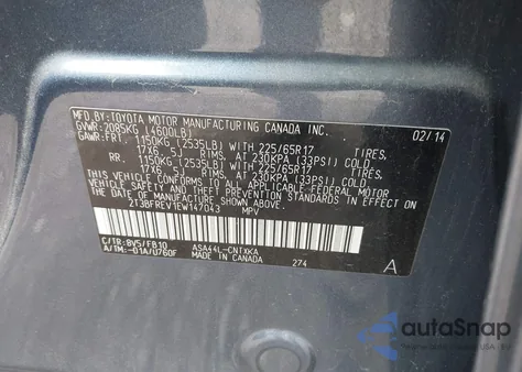 2014 Toyota Rav4 Le из США, поврежденный, VIN 2T3BFREV1EW147043